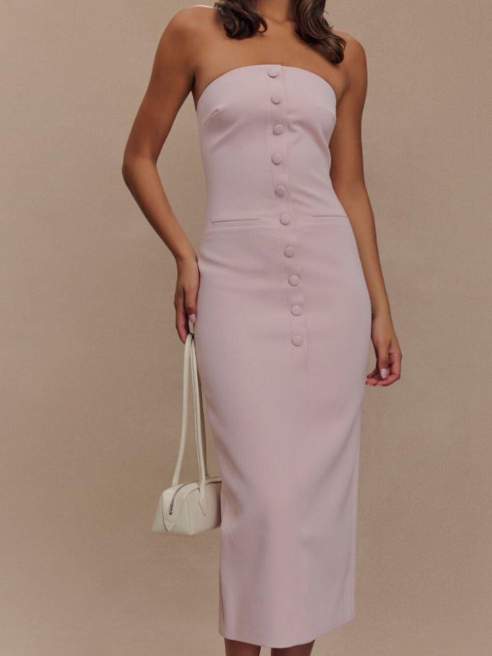 Meshki - Sussan Strapless Powder Pink Midi Dress - Size S